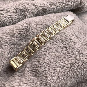VINTAGE Gold-Tone Basket Weave Link Minimalist Metal Bracelet
